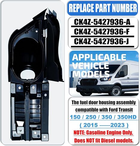 Transit Gas Door Assembly+White Cover, Compatible with 2015-2023 Ford Transit 150 250 350 350HD 3.5L 3.7L V6, Replace# CK4Z-5427936-A CCK4Z-5427936-F, Fuel Filler Door with White Cover in Saudi Arabia