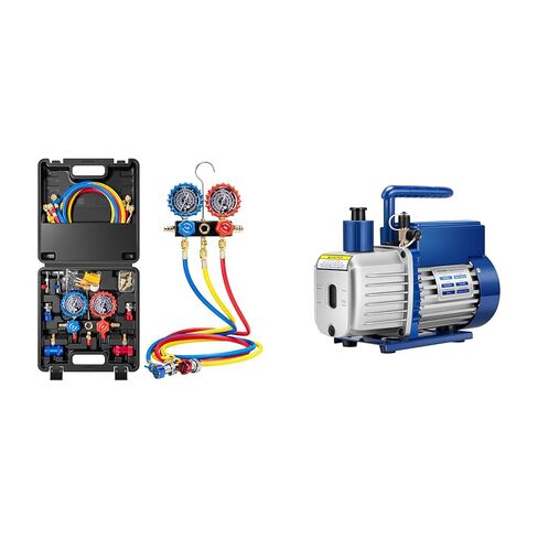 VIVOHOME HVAC Manifold Gauge Set for R134a R1234yf R454B R410a R32 with 5ft Hoses and 1/4 HP 3.5 CFM A2L HVAC Vacuum Pump with Sparkless Motor for R32 R1234yf R454B R134a R22 R410a AC Systems in Saudi Arabia