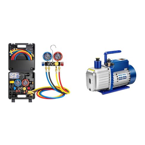 VIVOHOME HVAC Manifold Gauge Set for R410a R454B R32 R22 with 5ft Hoses for AC Freon Charging and 1/2 HP 5 CFM HVAC Vacuum Pump with Sparkless Motor for R32 R1234yf R454B R134a R22 R410a AC Systems in Saudi Arabia