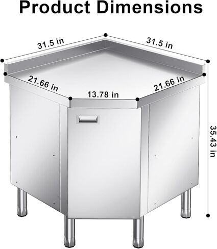ZZV طاولة زاوية من الفولاذ المقاوم للصدأ مع خزانة للإعداد والعمل طاولة عمل شديدة التحمل خزانة مطبخ تجارية من الفولاذ المقاوم للصدأ لمطعم الفندق والمقهى ورشة عمل المرآب in Kuwait