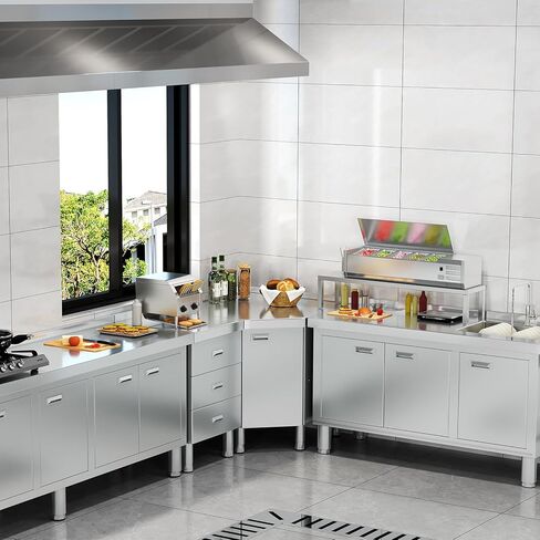 ZZV طاولة زاوية من الفولاذ المقاوم للصدأ مع خزانة للإعداد والعمل طاولة عمل شديدة التحمل خزانة مطبخ تجارية من الفولاذ المقاوم للصدأ لمطعم الفندق والمقهى ورشة عمل المرآب in Kuwait