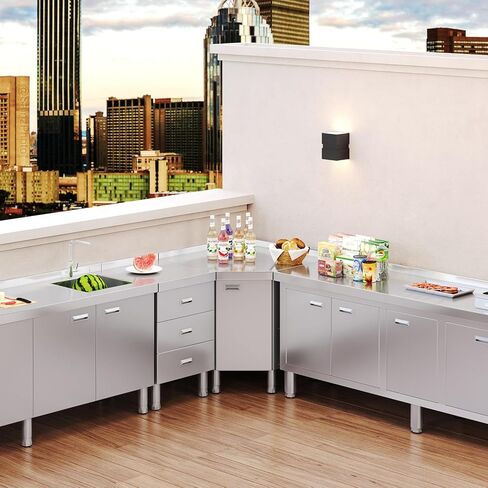 ZZV طاولة زاوية من الفولاذ المقاوم للصدأ مع خزانة للإعداد والعمل طاولة عمل شديدة التحمل خزانة مطبخ تجارية من الفولاذ المقاوم للصدأ لمطعم الفندق والمقهى ورشة عمل المرآب in Kuwait