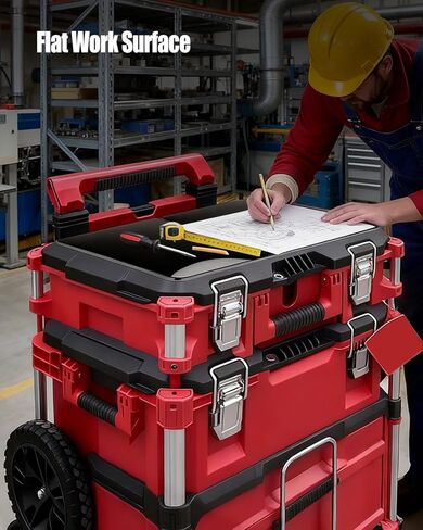 2 حزمة من طاولات صندوق الأدوات، طاولة سطح العمل المتوافقة مع Milwaukee Packout، سطح عمل بلاستيكي PP عالي التحمل مع أقدام تثبيت in Kuwait