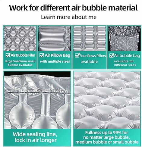 ERICAT Fully Automatic Functionality Air Cushion Machine, Portable Bubble Wrap Maker with Display Screen and 16m/min Sealing, Adjustable Temperature 1-100℃ and Fast Preheat, for Office, Factory in Saudi Arabia