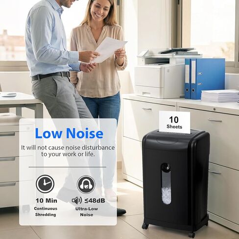 آلة تمزيق الورق منخفضة الضوضاء 48 ديسيبل للمنزل، 10 ورقات صغيرة الحجم، أمان عالي P-5، آلة تمزيق بطاقات الائتمان/الأقراص المضغوطة، سلة مهملات سعة 7.9 جالون، سوداء in Kuwait
