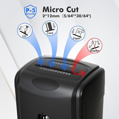 آلة تمزيق الورق منخفضة الضوضاء 48 ديسيبل للمنزل، 10 ورقات صغيرة الحجم، أمان عالي P-5، آلة تمزيق بطاقات الائتمان/الأقراص المضغوطة، سلة مهملات سعة 7.9 جالون، سوداء in Kuwait