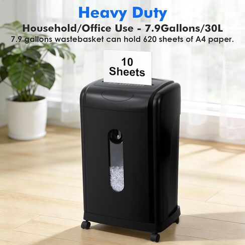 آلة تمزيق الورق منخفضة الضوضاء 48 ديسيبل للمنزل، 10 ورقات صغيرة الحجم، أمان عالي P-5، آلة تمزيق بطاقات الائتمان/الأقراص المضغوطة، سلة مهملات سعة 7.9 جالون، سوداء in Kuwait