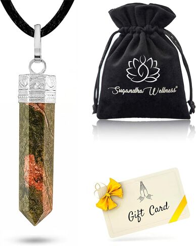 Unakite Crystal Healing Necklace - For Heart Chakra | Promotes Self-Love, Compassion, Patience & Understanding. Assist In Relieving Repressed Emotions. Stimulates Gentle Calming Energy For Personal & Spiritual Growth | Pendant With Stylish Sugandha Wellne in Kuwait