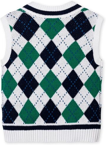 Hope & Henry Boys’ Organic Cotton V-Neck Argyle Sweater Vest – GOTS-Certified Knit Vest with Rib Trim, Pickleball Argyle, Large in Kuwait