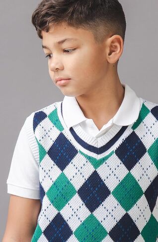 Hope & Henry Boys’ Organic V-Neck Argyle Sweater Vest | 100% GOTS-Certified Organic Cotton | Classic Intarsia Design, Blue, 5 in Saudi Arabia