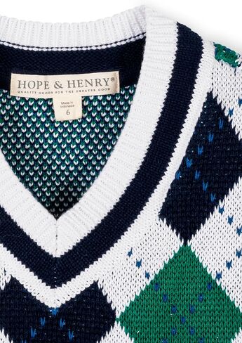 Hope & Henry Boys’ Organic V-Neck Argyle Sweater Vest | 100% GOTS-Certified Organic Cotton | Classic Intarsia Design, Blue, 5 in Saudi Arabia