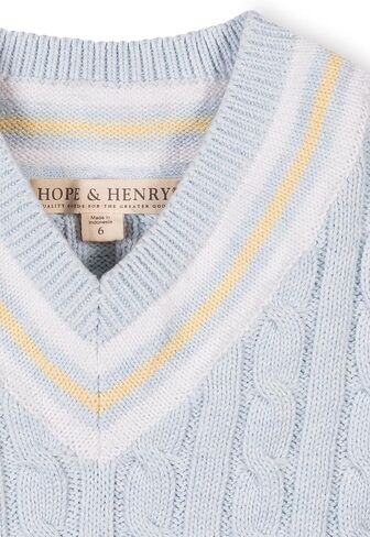 Hope & Henry Boys’ Organic V-Neck Cricket Sweater Vest | 100% GOTS-Certified Organic Cotton | Cable Knit with Contrast Stripe Trim, Blue, 7 in Kuwait