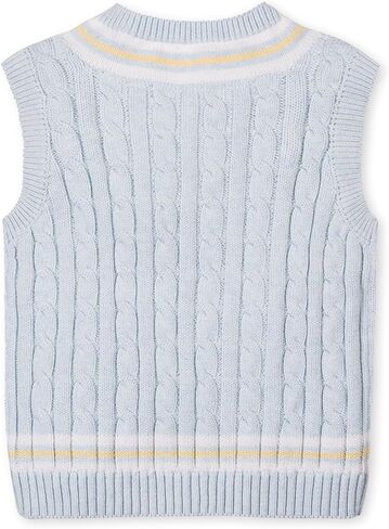 Hope & Henry Boys’ Organic V-Neck Cricket Sweater Vest | 100% GOTS-Certified Organic Cotton | Cable Knit with Contrast Stripe Trim, Blue, 7 in Kuwait