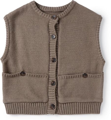 Mud Kingdom Kids Knit Sweater Vest for Boys Girls Warm Button Front Cardigan Vest with Pockets Taupe 4T- Size 12 in Kuwait