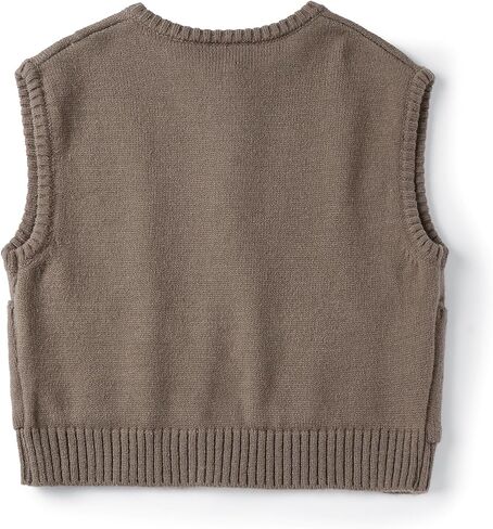 Mud Kingdom Kids Knit Sweater Vest for Boys Girls Warm Button Front Cardigan Vest with Pockets Taupe 4T- Size 12 in Kuwait