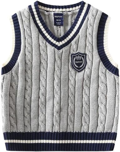 Kids V Neck Knitted Vests for Boys Girls Sleeveless Sweater Vest Pullover Knitwear Crop Tops Kids Clothes in Kuwait
