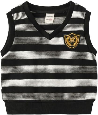 Baby Boys and Girls' Striped V Neck Sweater Vest Embroidered Badge School Style Casual Knitted Vests Toddlers in Kuwait