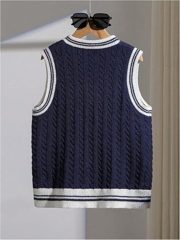 SOLY HUX Boy's Cable Knit Sweater Vest Striped Trim V Neck Sleeveless Casual Fall Tops in Kuwait
