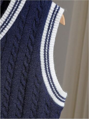 SOLY HUX Boy's Cable Knit Sweater Vest Striped Trim V Neck Sleeveless Casual Fall Tops in Kuwait