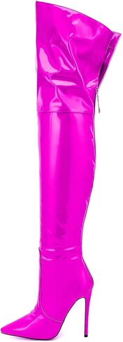 Metallic boots for women Over the knee high boots Sexy pink Burgundy thigh high boots Pointed toe Back Zipper stiletto heels green brown Black stripper high heel boots in Saudi Arabia