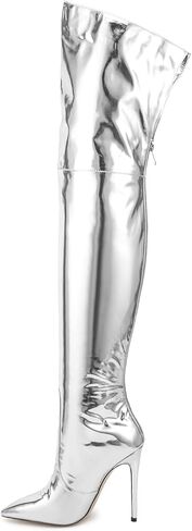 Metallic boots for women Over the knee high boots Sexy pink Burgundy thigh high boots Pointed toe Back Zipper stiletto heels green brown Black stripper high heel boots in Saudi Arabia