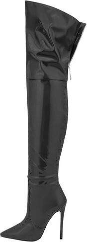 Metallic boots for women Over the knee high boots Sexy pink Burgundy thigh high boots Pointed toe Back Zipper stiletto heels green brown Black stripper high heel boots in Saudi Arabia