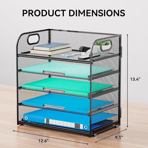 Paper Organizer Letter Tray with Handle, 5-Tier Black Stackable Desk Organizer with Metal Mesh, Sturdy Paper Tray for Office Desk, Home & Classroom Supplies Storage in Kuwait