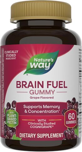 Nature's Way Brain Fuel، يدعم الذاكرة والتركيز*، Cognigrape® المدروس سريريًا، 60 علكة، بنكهة العنب in Kuwait