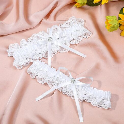 2 PCS Garters for Bride White Lace Wedding Garter Set Leg Thigh Lace Garters Belt Elastic Wedding Leg Garter Bridal for Women Valentine's Day Gift in Saudi Arabia