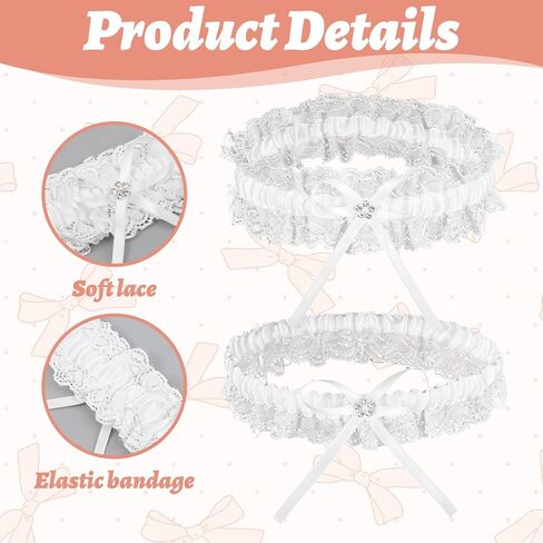 2 PCS Garters for Bride White Lace Wedding Garter Set Leg Thigh Lace Garters Belt Elastic Wedding Leg Garter Bridal for Women Valentine's Day Gift in Saudi Arabia