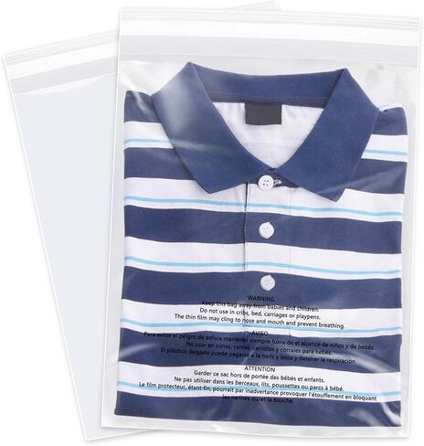 12" x 18" (200 Count) - Clear Poly Bags with Suffocation Warning Self Seal for Packaging, Shirts, Clothing & FBA - Permanent Adhesive in Saudi Arabia