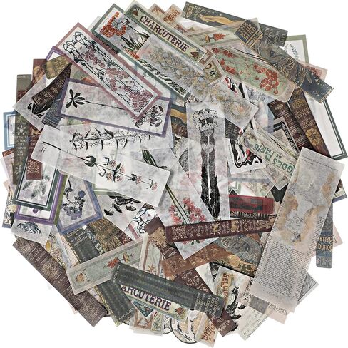 120 Pieces Vintage Scrapbook Washi Stickers Antique Decorative Planner Journal Decals Retro DIY Self-Adhesive Washi Paper Stickers for Photo Albums Cards DIY Projects(Flower, Title, Book) in Saudi Arabia