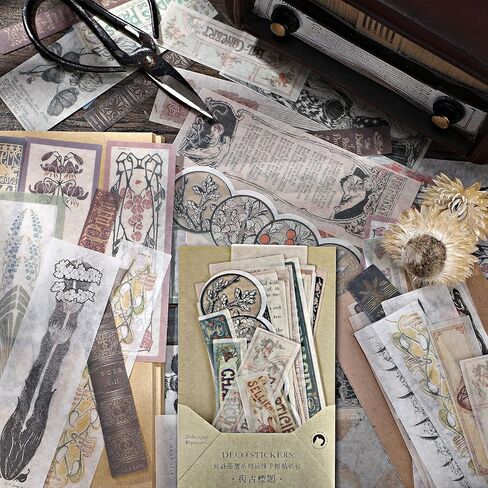 120 Pieces Vintage Scrapbook Washi Stickers Antique Decorative Planner Journal Decals Retro DIY Self-Adhesive Washi Paper Stickers for Photo Albums Cards DIY Projects(Flower, Title, Book) in Saudi Arabia