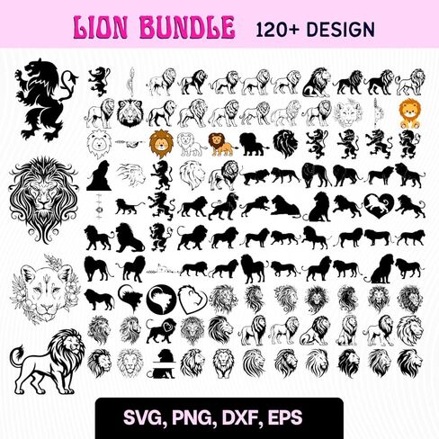 120+ Lion Svg Bundle | Dxf Pdf Png Svg Eps File Format | Instant Digital Download | Printable Home Decor Vntage Wildlife Roaring Arrow Lion Head Kids Wall Art Vector File 0038 in Kuwait