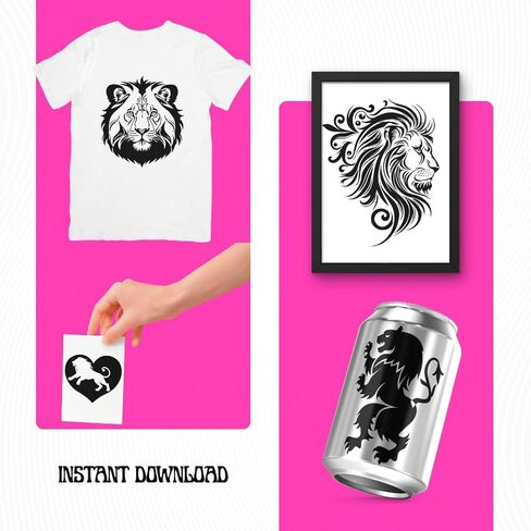 120+ Lion Svg Bundle | Dxf Pdf Png Svg Eps File Format | Instant Digital Download | Printable Home Decor Vntage Wildlife Roaring Arrow Lion Head Kids Wall Art Vector File 0038 in Kuwait