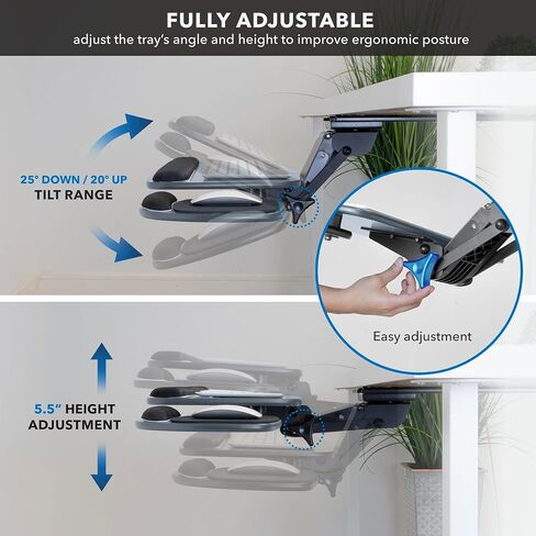 تركيبها! صينية لوحة مفاتيح تحت المكتب، منصة درج لوحة مفاتيح وماوس قابلة للتعديل مع وسادة مريحة لمسند المعصم، مسار 17.25 بوصة، أسود in Kuwait