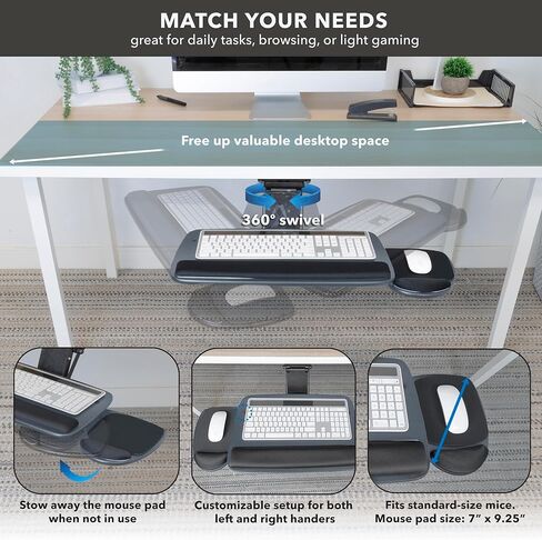 تركيبها! صينية لوحة مفاتيح تحت المكتب، منصة درج لوحة مفاتيح وماوس قابلة للتعديل مع وسادة مريحة لمسند المعصم، مسار 17.25 بوصة، أسود in Kuwait