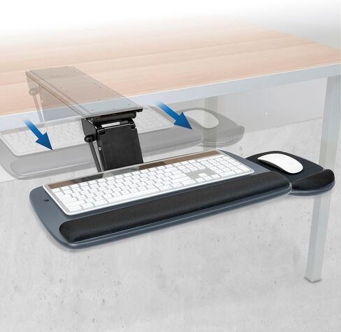 تركيبها! صينية لوحة مفاتيح تحت المكتب، منصة درج لوحة مفاتيح وماوس قابلة للتعديل مع وسادة مريحة لمسند المعصم، مسار 17.25 بوصة، أسود in Kuwait