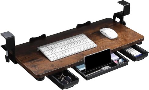 Keyboard Tray Under Desk with Drawer,26.77" X 11.81"Large Size Keyboard Tray with C Clamp-on Mount, Easy to Install, for Home Office (Mahogany) in Saudi Arabia