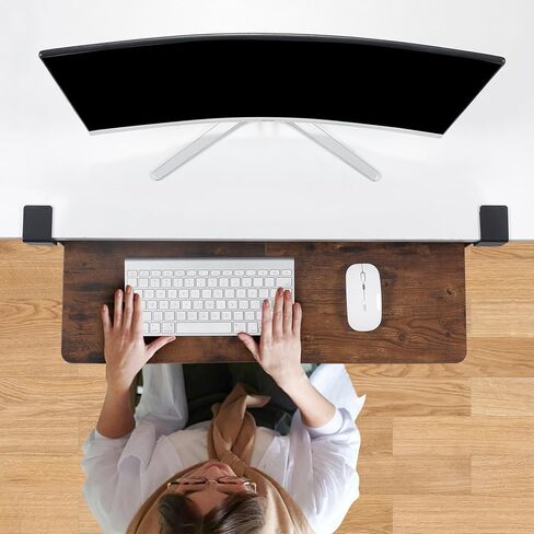 Keyboard Tray Under Desk with Drawer,26.77" X 11.81"Large Size Keyboard Tray with C Clamp-on Mount, Easy to Install, for Home Office (Mahogany) in Saudi Arabia
