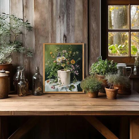 AtterrirArt Framed Funny Bathroom Wall Art, Toilet Paper Picture Painting Print, Vintage Moody Floral Wall Decor, Toilet Canvas Wall Art, Ready To Hang, 12 * 16 Inches in Saudi Arabia