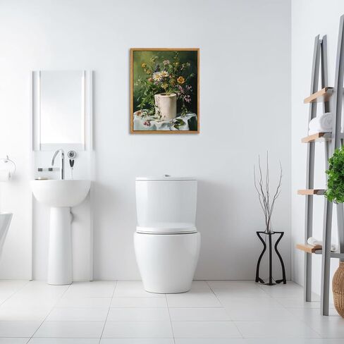AtterrirArt Framed Funny Bathroom Wall Art, Toilet Paper Picture Painting Print, Vintage Moody Floral Wall Decor, Toilet Canvas Wall Art, Ready To Hang, 12 * 16 Inches in Saudi Arabia
