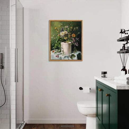 AtterrirArt Framed Funny Bathroom Wall Art, Toilet Paper Picture Painting Print, Vintage Moody Floral Wall Decor, Toilet Canvas Wall Art, Ready To Hang, 12 * 16 Inches in Saudi Arabia