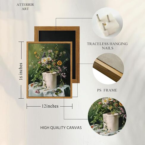 AtterrirArt Framed Funny Bathroom Wall Art, Toilet Paper Picture Painting Print, Vintage Moody Floral Wall Decor, Toilet Canvas Wall Art, Ready To Hang, 12 * 16 Inches in Saudi Arabia