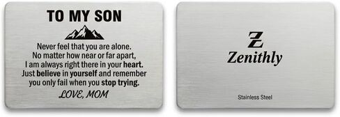 To My Son Wallet Card Engraved Stainless Steel Gifts from Mom, Inspirational Credit Card Insert for Son Birthday Graduation Christmas, Sentimental Keepsake with Grey Velvet Pouch in Saudi Arabia