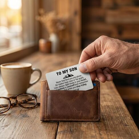 To My Son Wallet Card Engraved Stainless Steel Gifts from Mom, Inspirational Credit Card Insert for Son Birthday Graduation Christmas, Sentimental Keepsake with Grey Velvet Pouch in Saudi Arabia