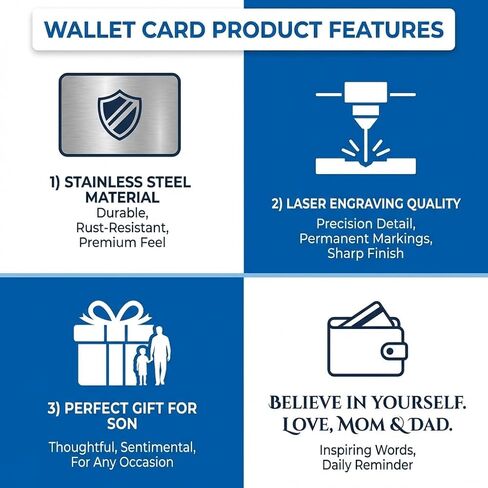 To My Son Wallet Card Engraved Stainless Steel Gifts from Mom, Inspirational Credit Card Insert for Son Birthday Graduation Christmas, Sentimental Keepsake with Grey Velvet Pouch in Saudi Arabia