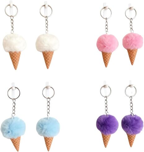 مجموعة سلسلة مفاتيح Sweet Treats Ice Cream Cone Pom Pom، 8 عبوات، تصميم كرة فرو قطيفة باللون الأبيض والوردي والأرجواني والأزرق، بطول 4.7 بوصة in Saudi Arabia