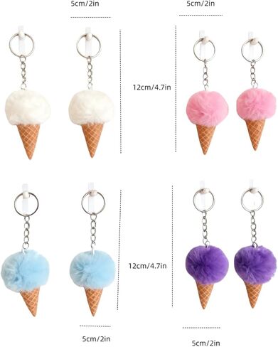 مجموعة سلسلة مفاتيح Sweet Treats Ice Cream Cone Pom Pom، 8 عبوات، تصميم كرة فرو قطيفة باللون الأبيض والوردي والأرجواني والأزرق، بطول 4.7 بوصة in Saudi Arabia