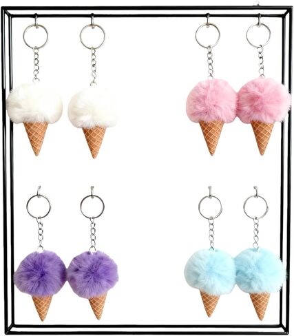 مجموعة سلسلة مفاتيح Sweet Treats Ice Cream Cone Pom Pom، 8 عبوات، تصميم كرة فرو قطيفة باللون الأبيض والوردي والأرجواني والأزرق، بطول 4.7 بوصة in Saudi Arabia